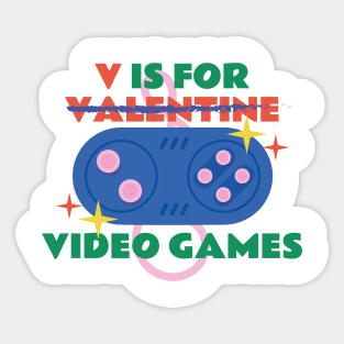 V Is For Video Games Funny Valentines Day Gamer Sticker